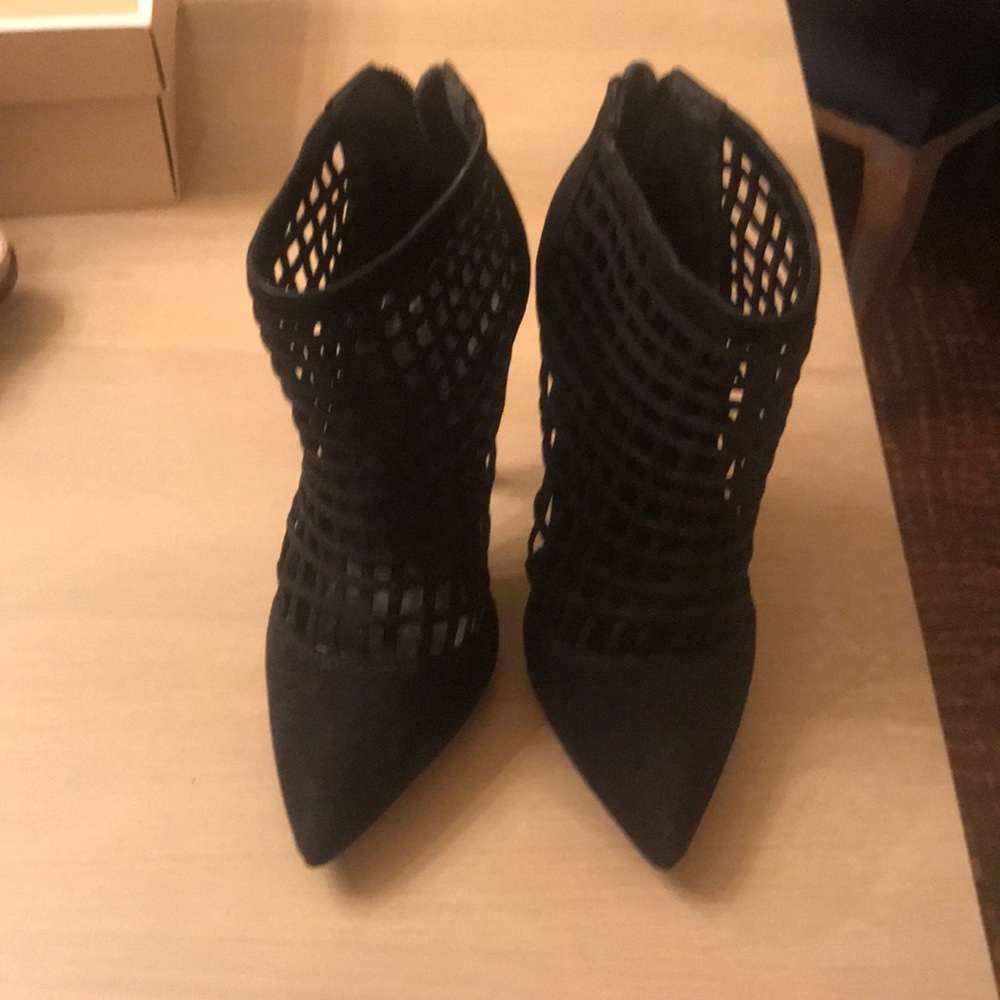 STUNNING black suede caged booties by Schutz!